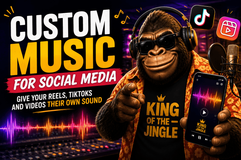 Howie Bounce, the King of The Jingle, with headphones and microphone for social media music.