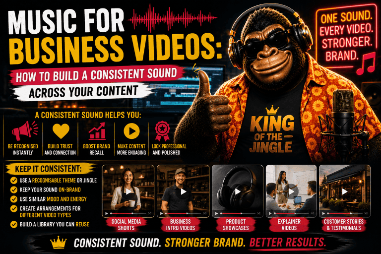 Howie Bounce, King of The Jingle, promoting consistent sound for business videos.