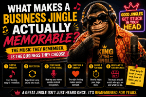 Howie Bounce, the King of The Jingle, in a promotional image for memorable business jingles.
