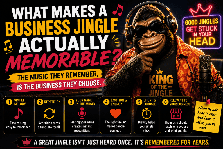 Howie Bounce, the King of The Jingle, in a promotional image for memorable business jingles.